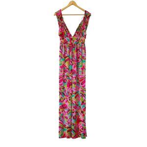 Milly NY Pink Retro Pattern Sleeveless V-Neck Maxi Sun Dress